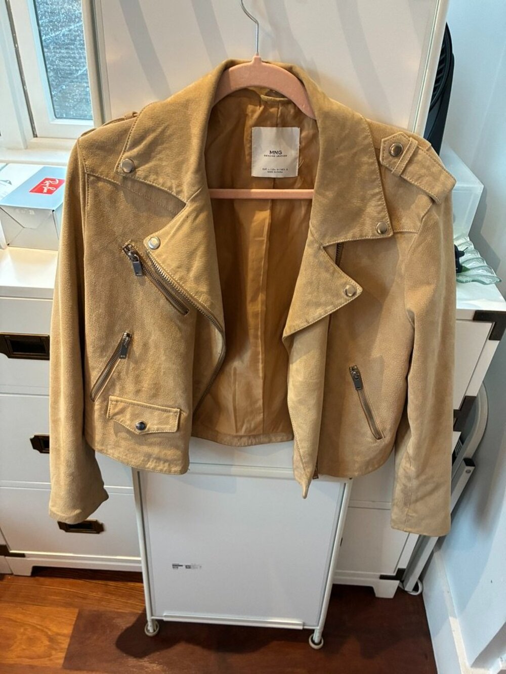 Mango MNG Tan Suede Moto Jacket